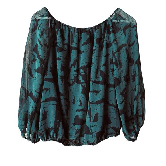 Alice + Olivia Silk Blouse Size XS Semi Sheer Green and Black Chiffon Whimsygoth - Picture 2 of 5